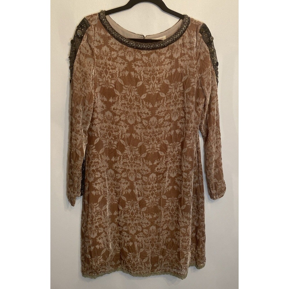 Sundance Champagne Dreams Velvet‎ Damask Beads Shift Lined Dress Size 8